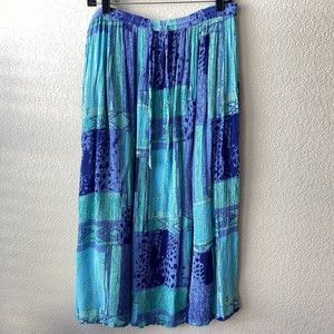 Orvis Womens Skirt Size Medium Blue Patchwork Long